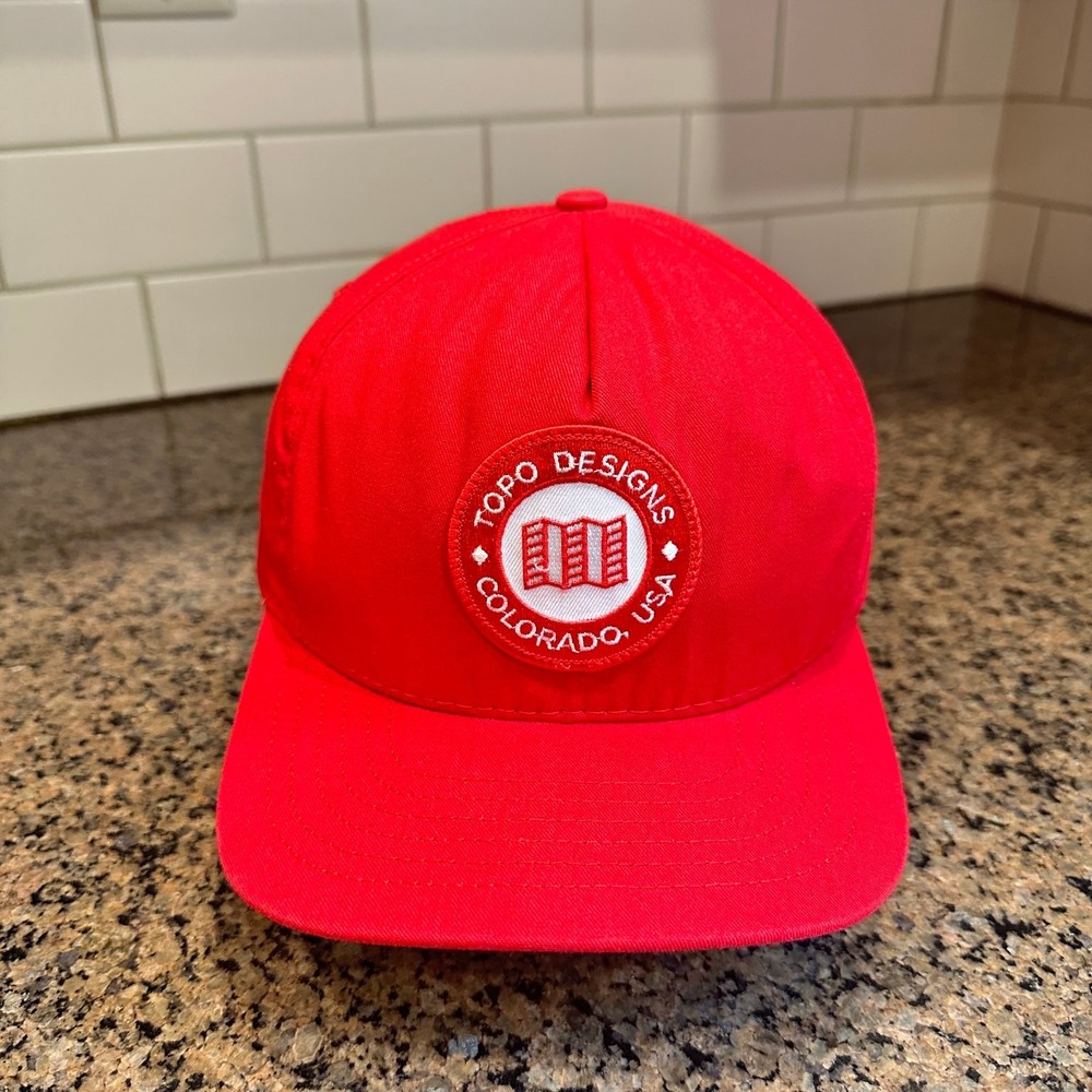Topo Designs Baseball Cap Adjustable Red Leather Strap Back Made in USA